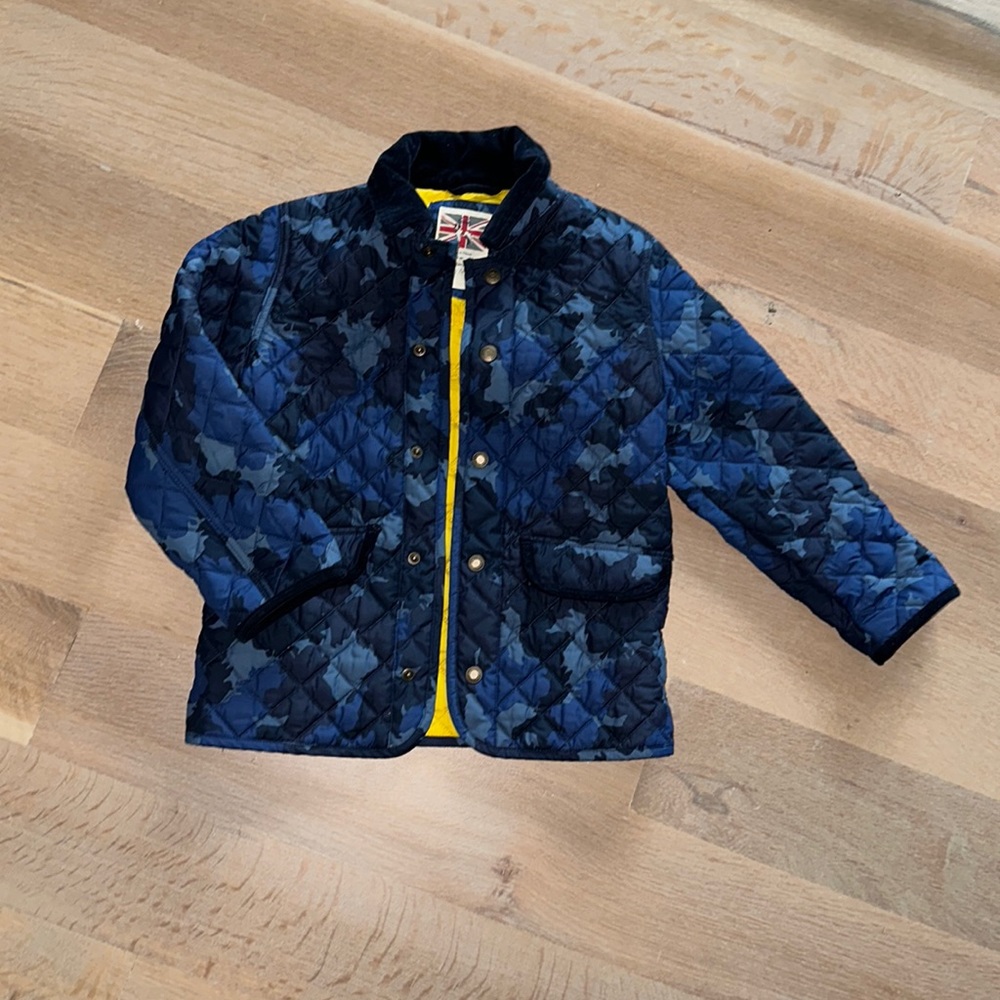 Quilted boys jacket blue camouflage